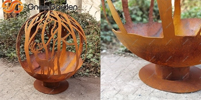 Corten Steel metal sphere fire pit Corten Steel metal sphere fire pit